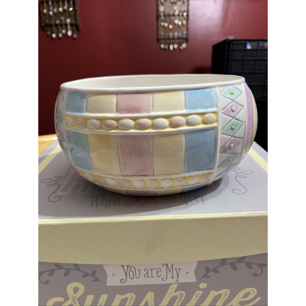 Vintage Open Invitation Ceramic Easter Egg Bowl Pastel Colored